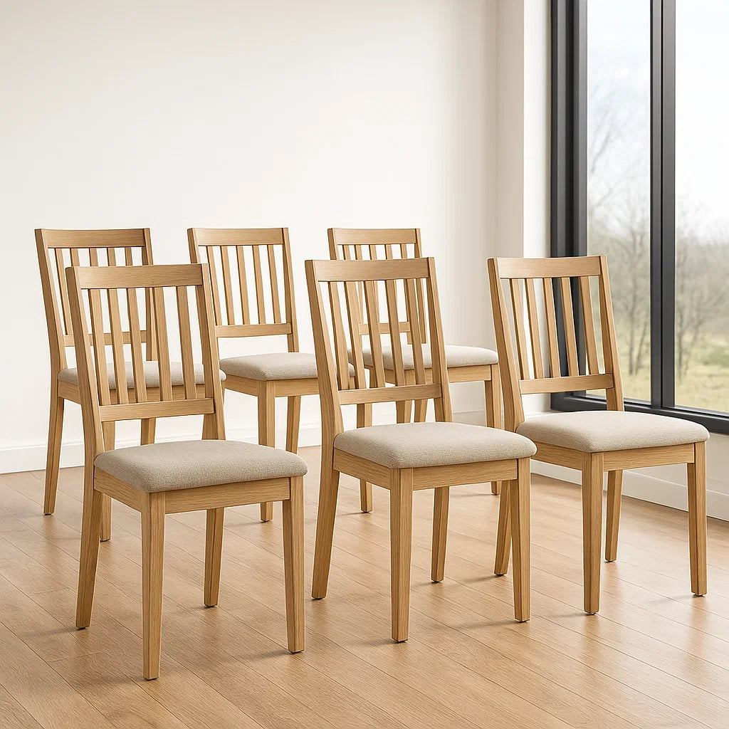Lot de 6 chaises de salle à manger en bois de chêne avec coussin beige(Bois naturel/Beige)